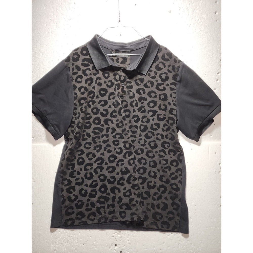 Nova Men Polo Shirt Mens Large Black Animal Print Collared Short Sleeve Casual
